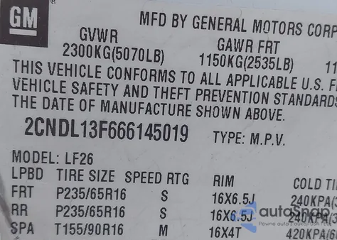 2006 Chevrolet Equinox Ls z USA, uszkodzony, nr VIN 2CNDL13F666145019